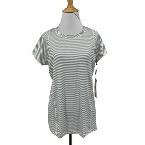 Calvin Klein T Shirt Womens Medium White Black Striped Performance Short Sleeve - Picture 1 of 14